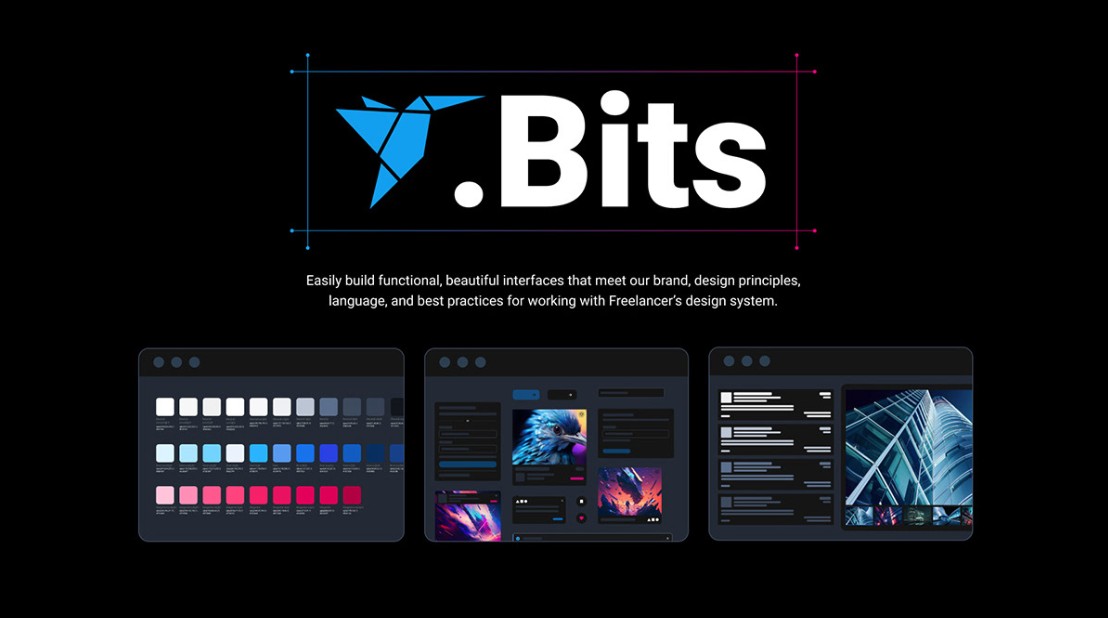 Bits design system cover with colour palette and component screens