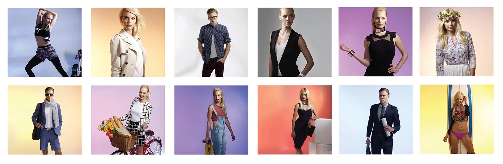 Twelve fashion portraits, one for each summer style archetype